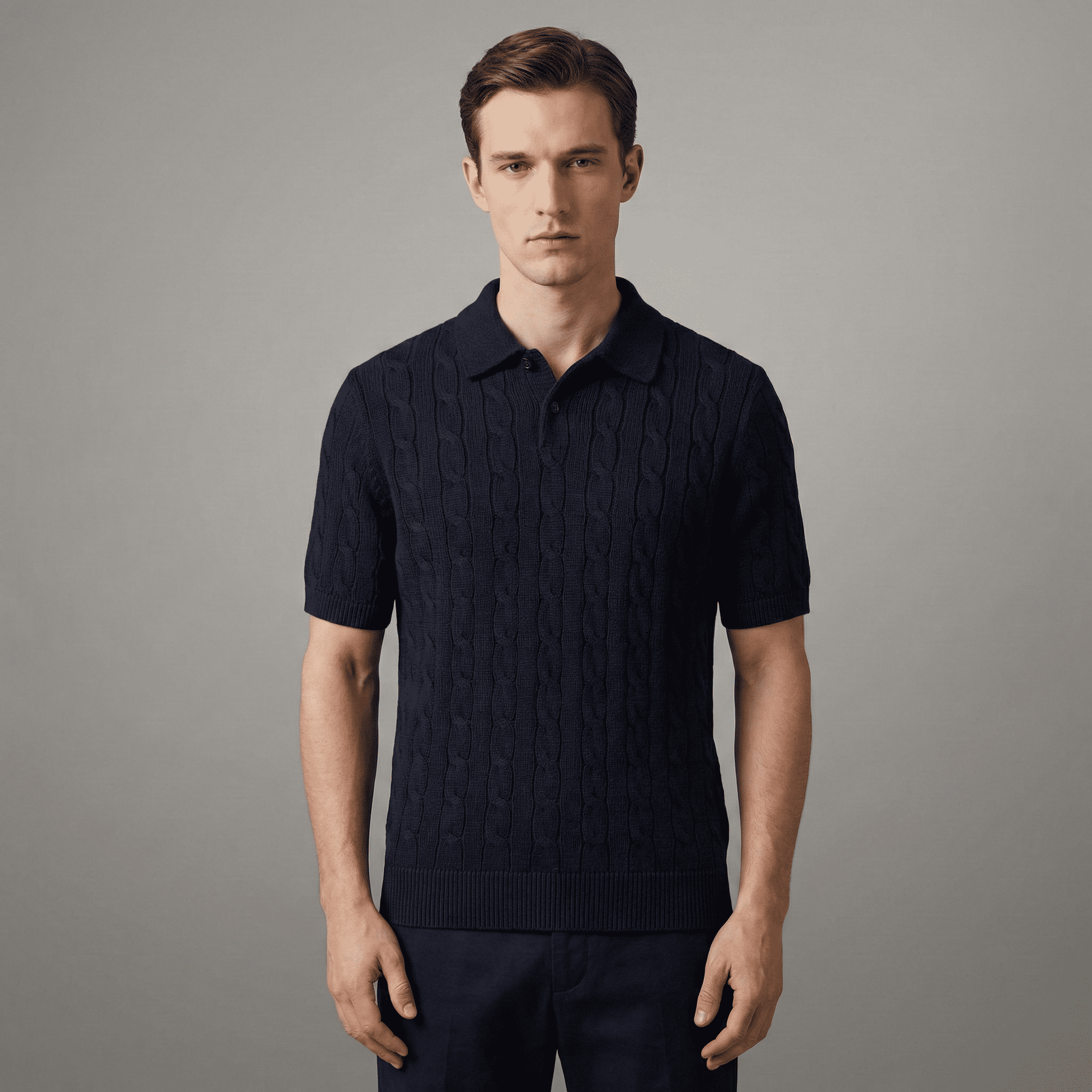 Cable-Knit Cotton Polo-Collar Jumper